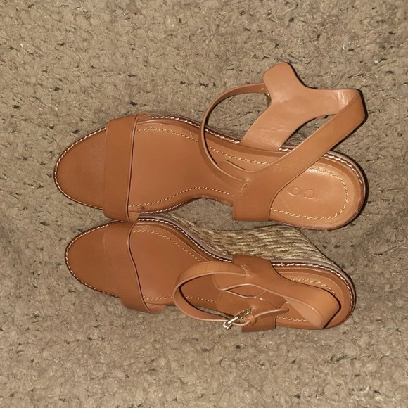 COACH-HIGH ESPADRILLE WEDGE SANDAL-STYLE# FG2110-Brown Leather-Sz 10B-NWOB - Picture 6 of 12
